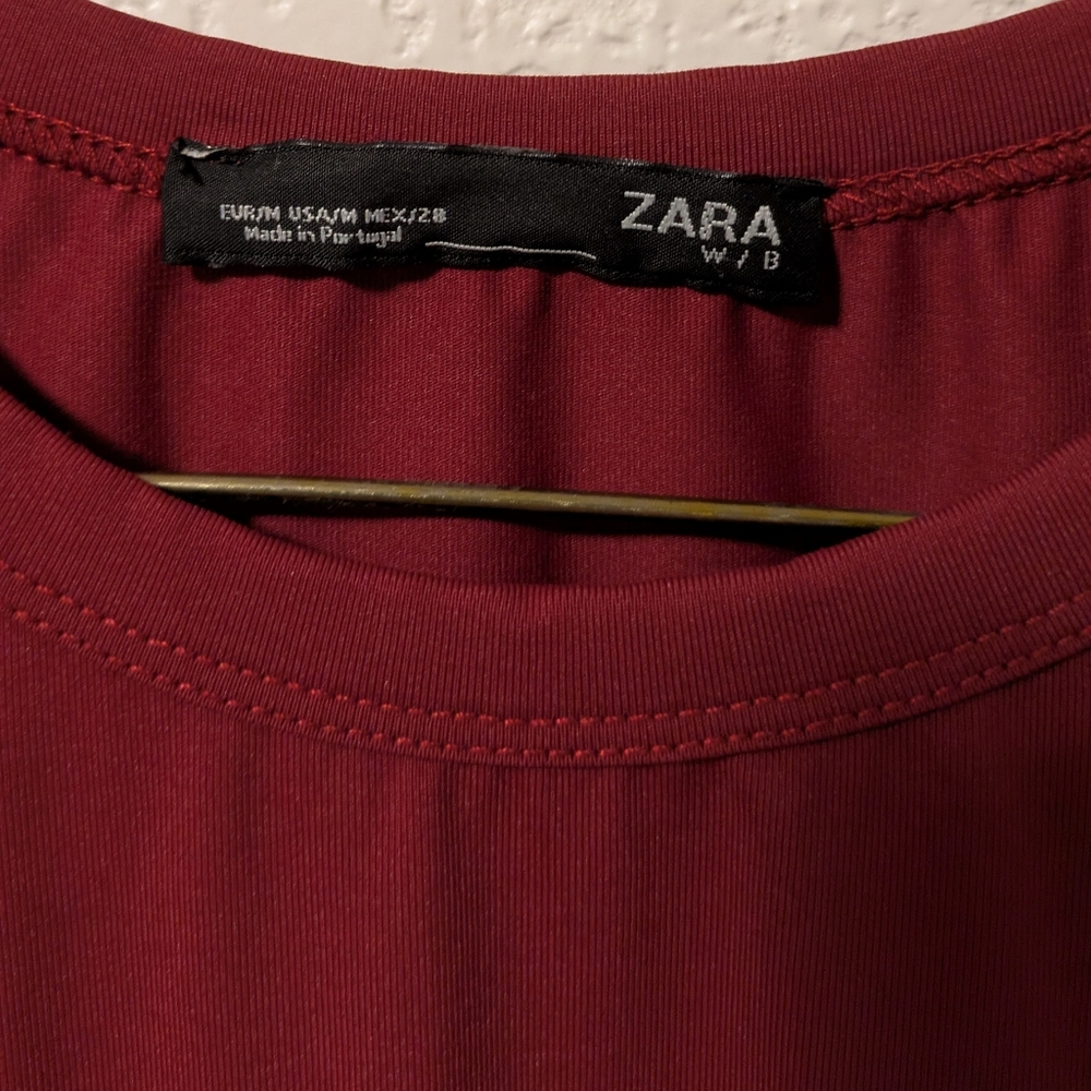 Zara Elegant Maroon Long Sleeve Dress - Picture 5 of 7